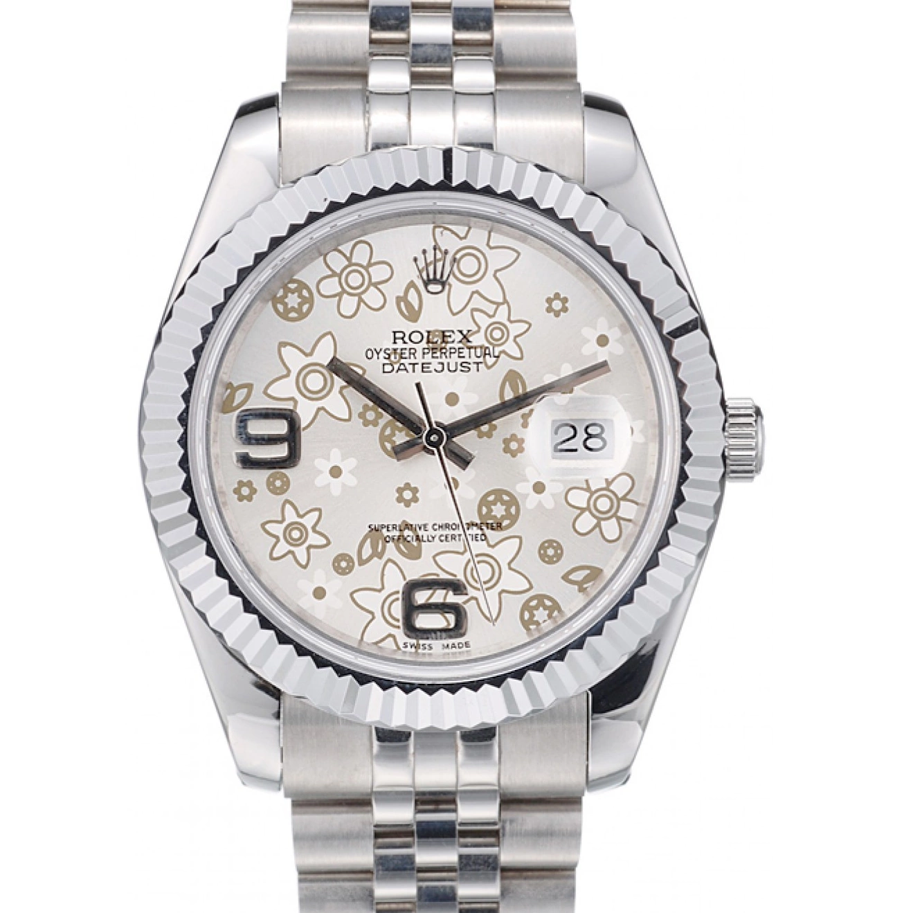 DateJust Bezel Dial 41983 Flower Rolex Steel Stainless Silver Ribbed 0806